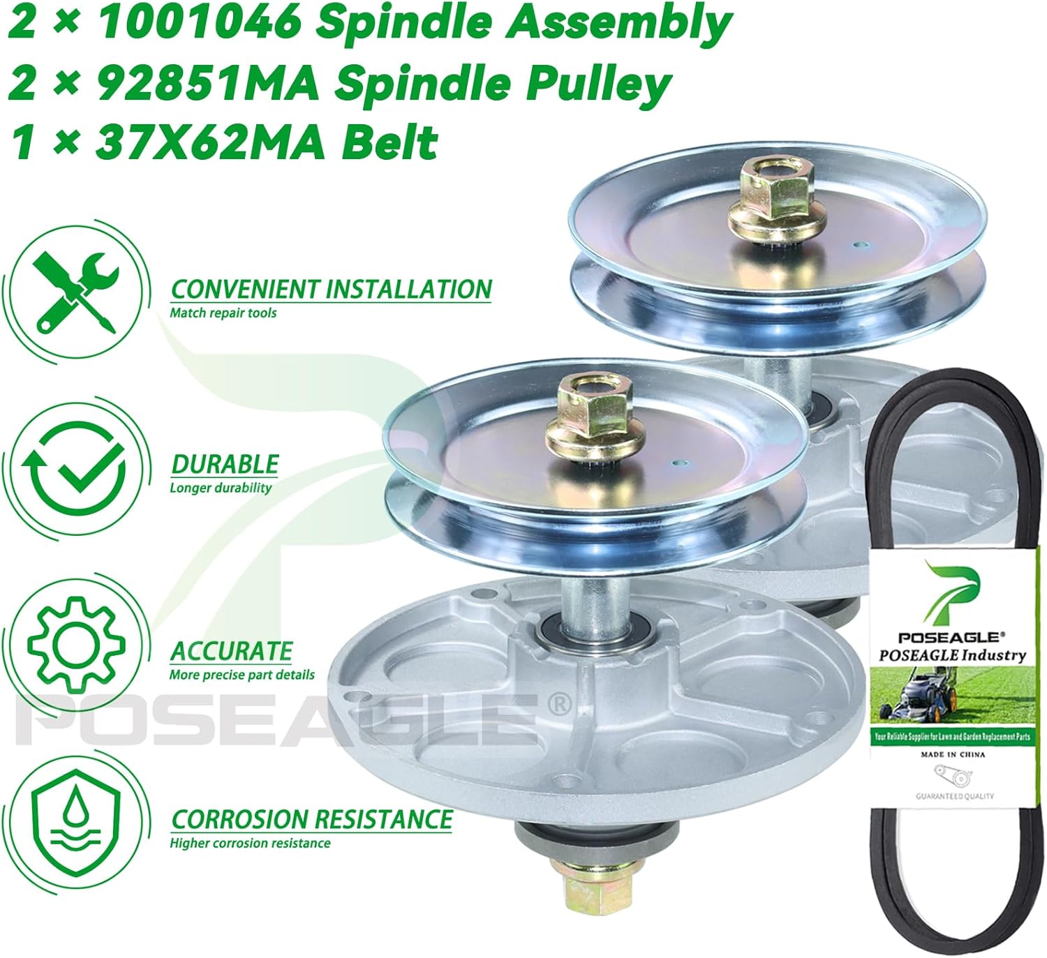 2 Pack 1001046 Spindle Assembly with 92851MA Pulley 037X62A Belt 1/2x86 Replaces Murray 492574ma Spindle Assembly 092574MA 094129MA 090905MA for Murray 40 inch Deck Spindles