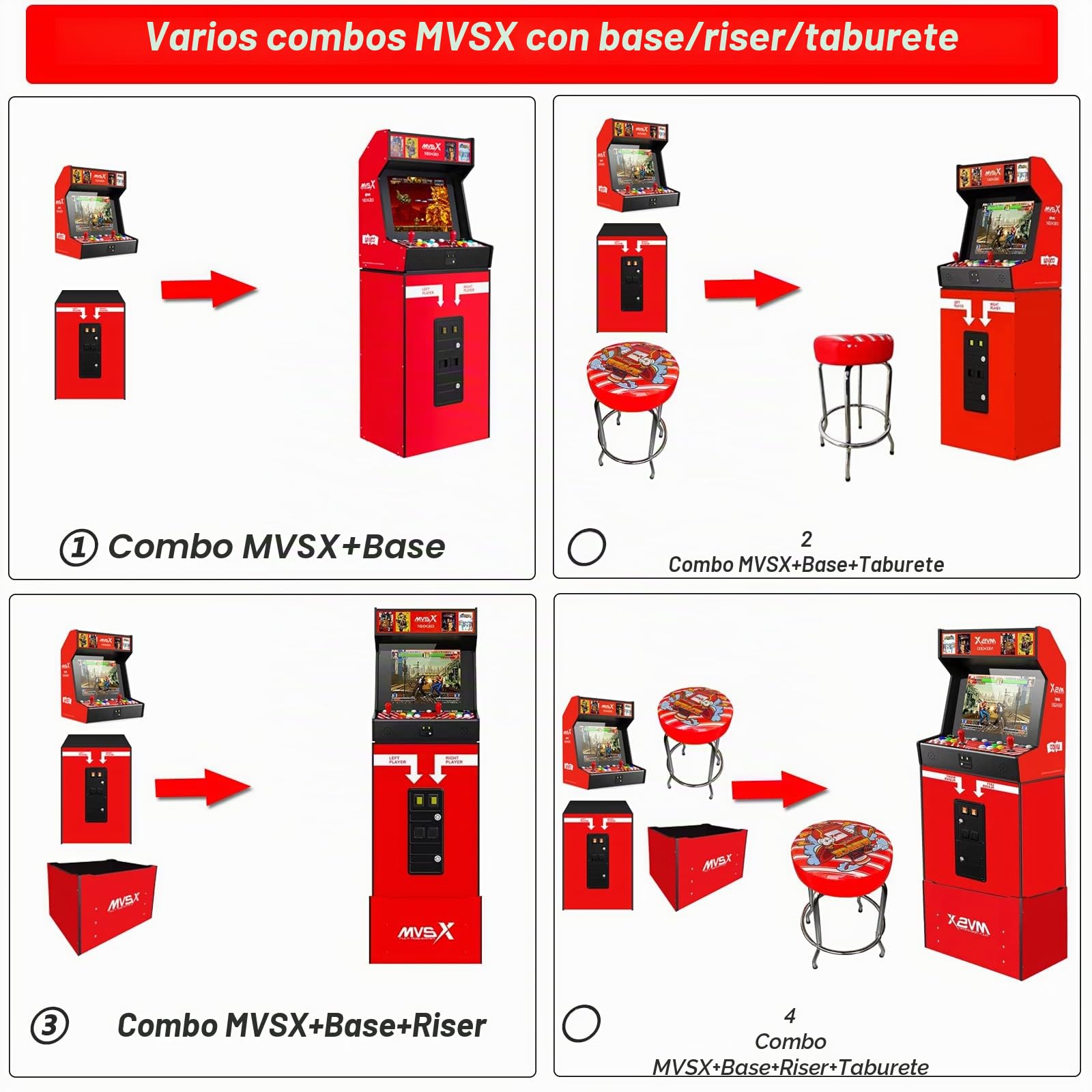 Unico MVSX Arcade con Base Combinación, 50 Juegos Retro con Licencia Oficial de SNK precargados, Admite Dos Jugadores para Jugar Juegos simultáneamente