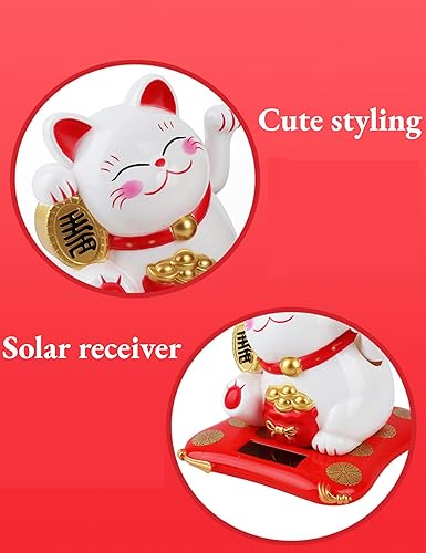 Miniatura 5 de Gato agitado, alimentado por energía solar, lindo gato agitando buena suerte, riqueza, bienvenido, gatos, exhibición del hogar, decoración de coche,
