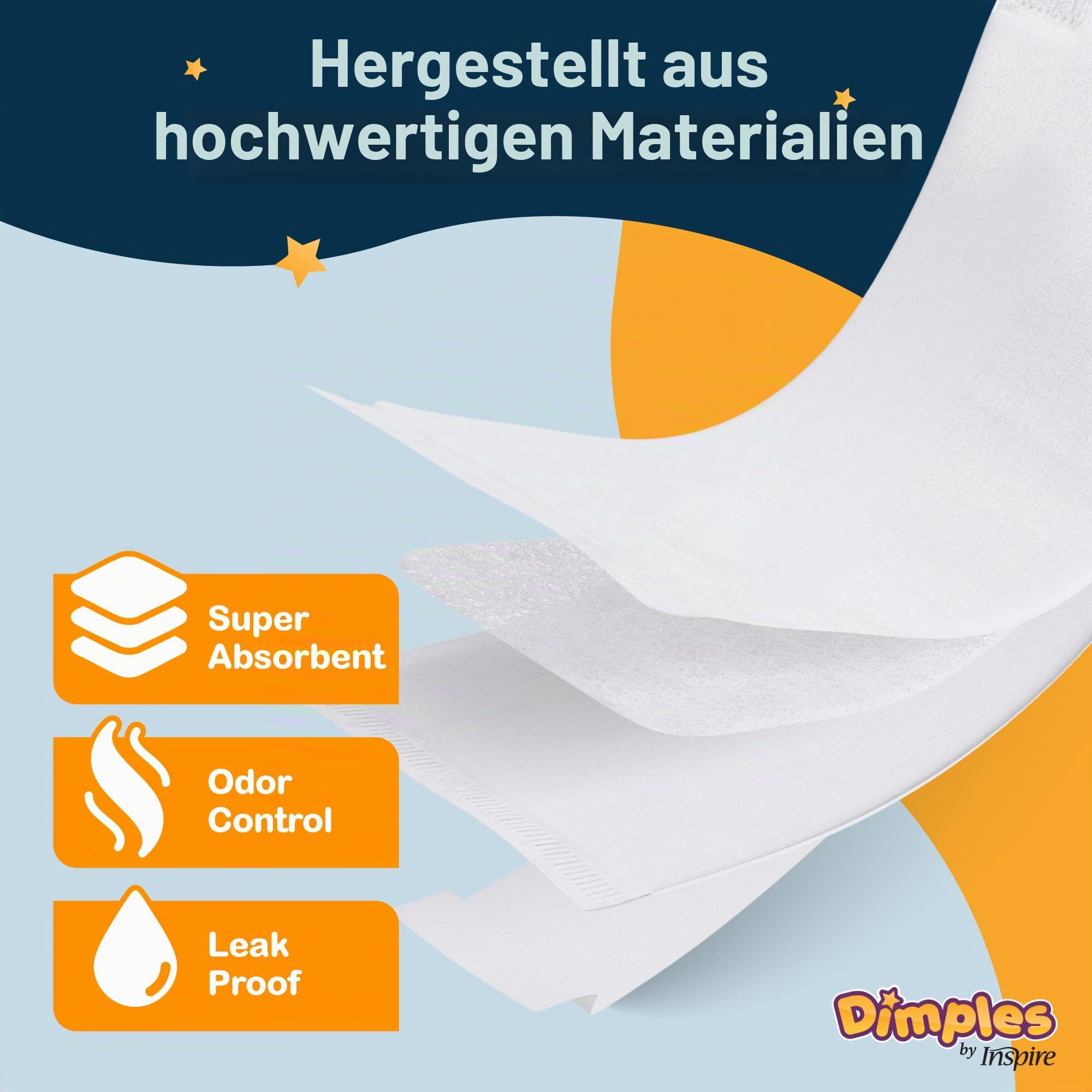 Dimples Booster Pads, Baby-Windeldoppelter mit Kleber – steigert die Saugfähigkeit von Windeln – kein Auslaufen mehr 30 Stück (mit Kleber für sicheren Sitz)