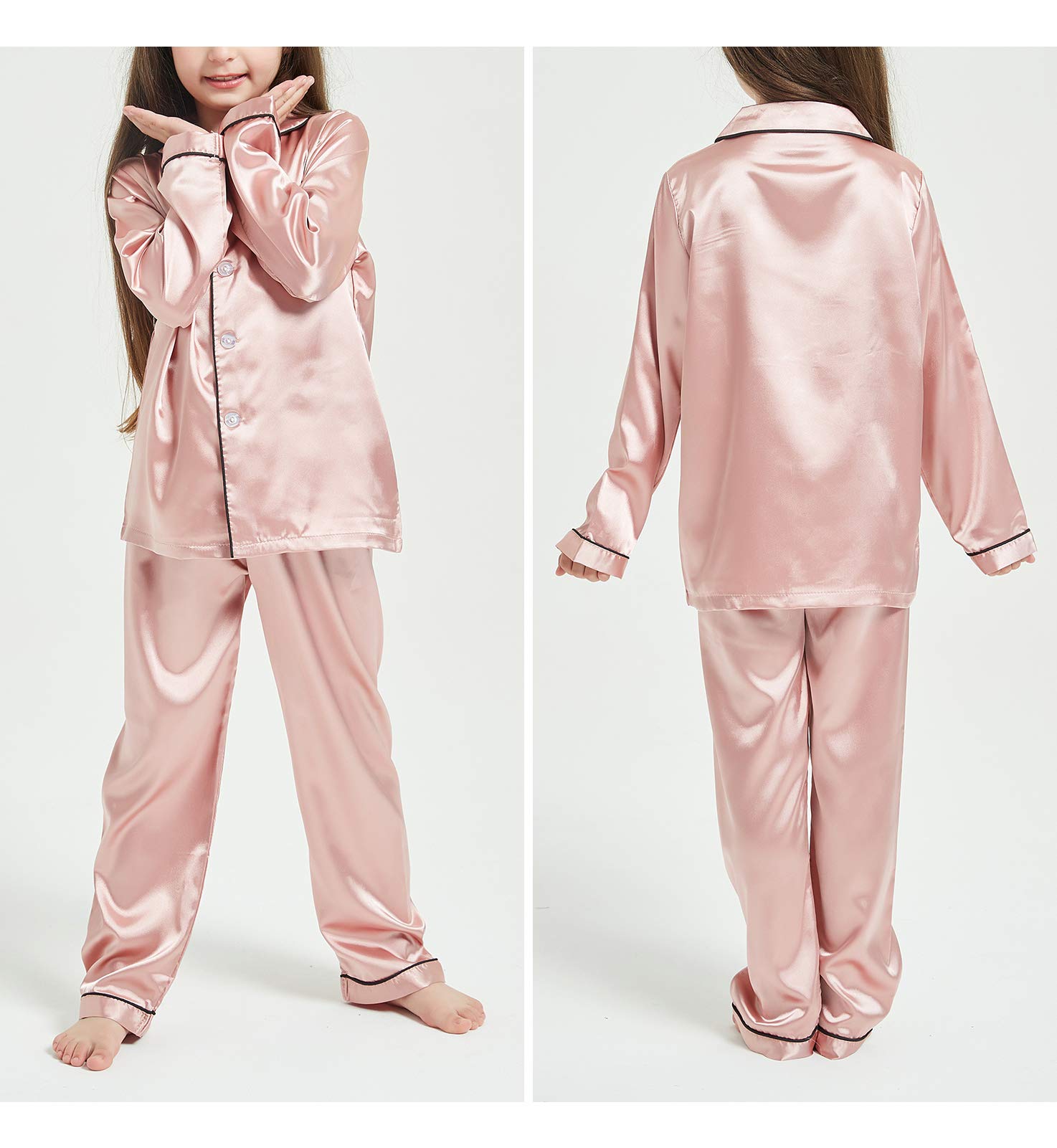 Happy Cherry - Conjunto Pijamas Satén Bebé Niños Verano Ropa Camisones Bebé Niñas Suave Camisa Pantalones Informales Cintura Elástico Cómodo para Dormir Hogar Diario 2 Piezas - 2-10 Años