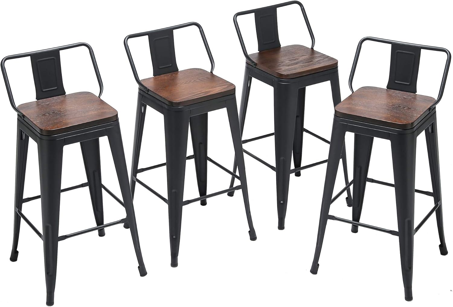Yongqiang 24" Metal Bar Stools with Backs Set of 4 Kitchen Counter Height Stools with Wooden Seat White