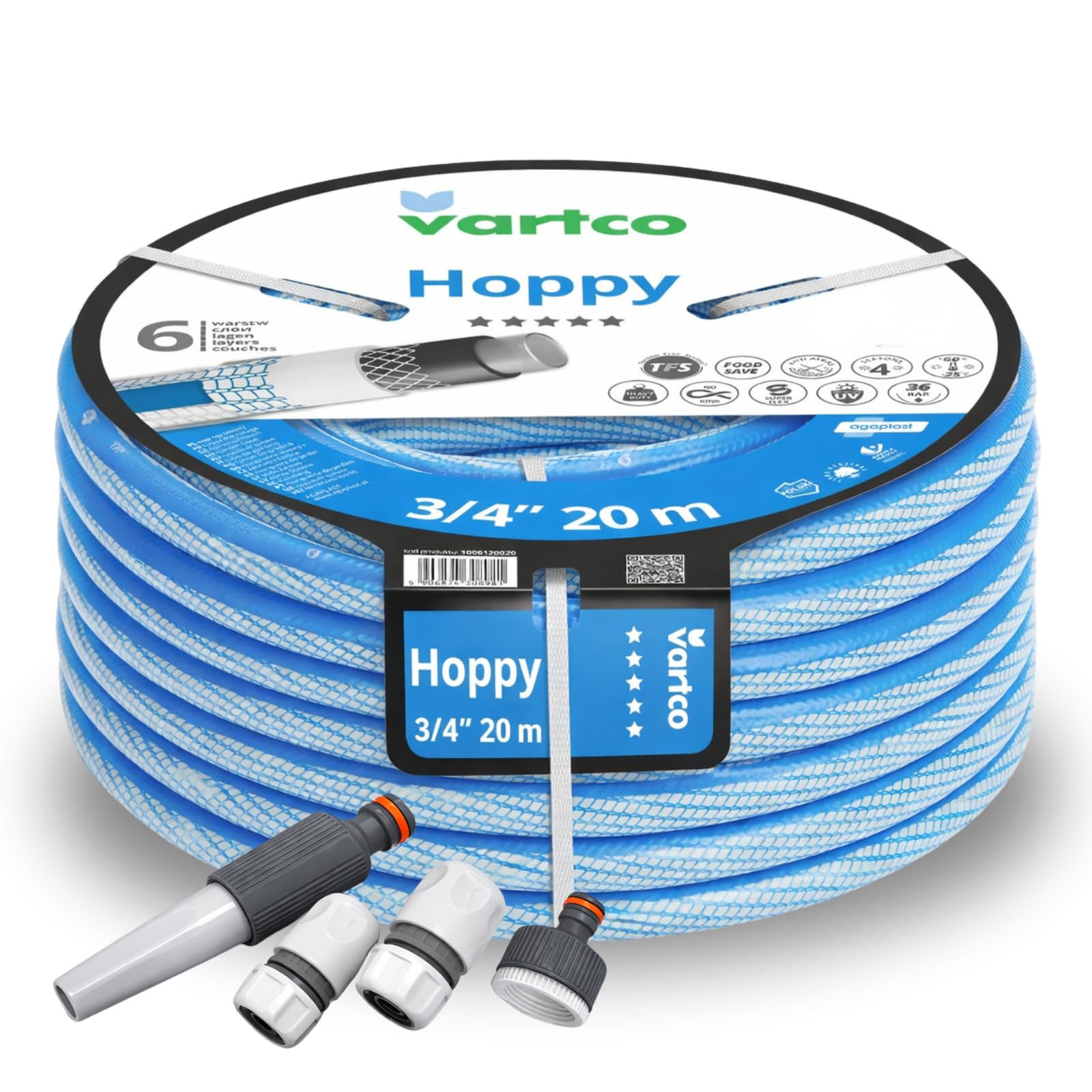 3/4 Zoll 20m Premium Gartenschlauch mit Anschlusssatz – 6-lagig TFS Anti-Knick-System flexibel & robust UV-beständig algenresistent -25°C bis +60°C