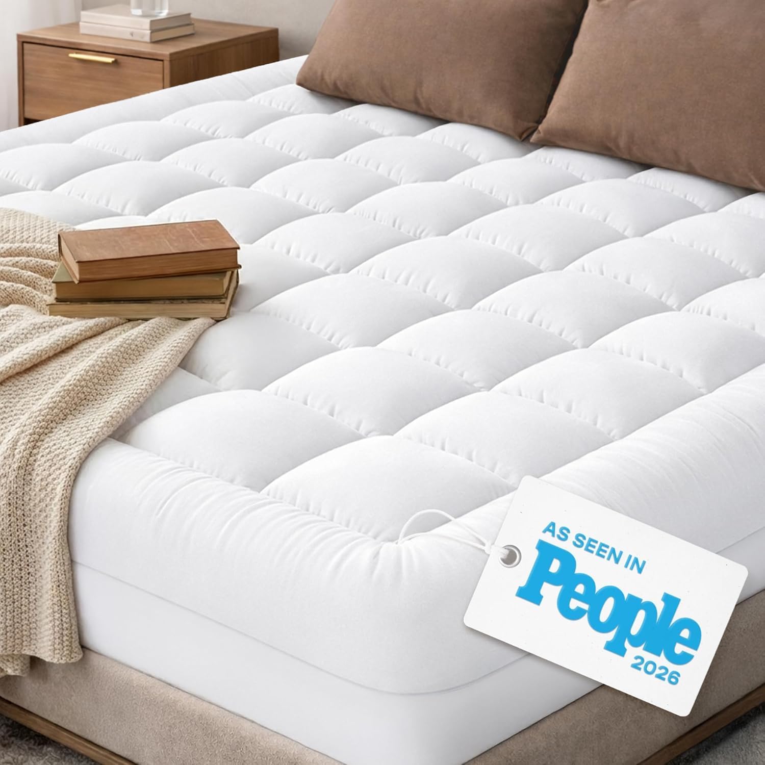 Niagara Sleep Solution Cloud-Like Full Size Mattress Topper - 100% Cotton Top Mattress Pad for Back Pain Relief - Breathable & Naturally Cooling for Hot Sleepers, White