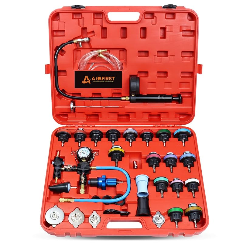 Kit com 33 peças para teste de pressão do radiador e abastecimento a vácuo do sistema de arrefecimento ADAFIRST, com maleta vermelha