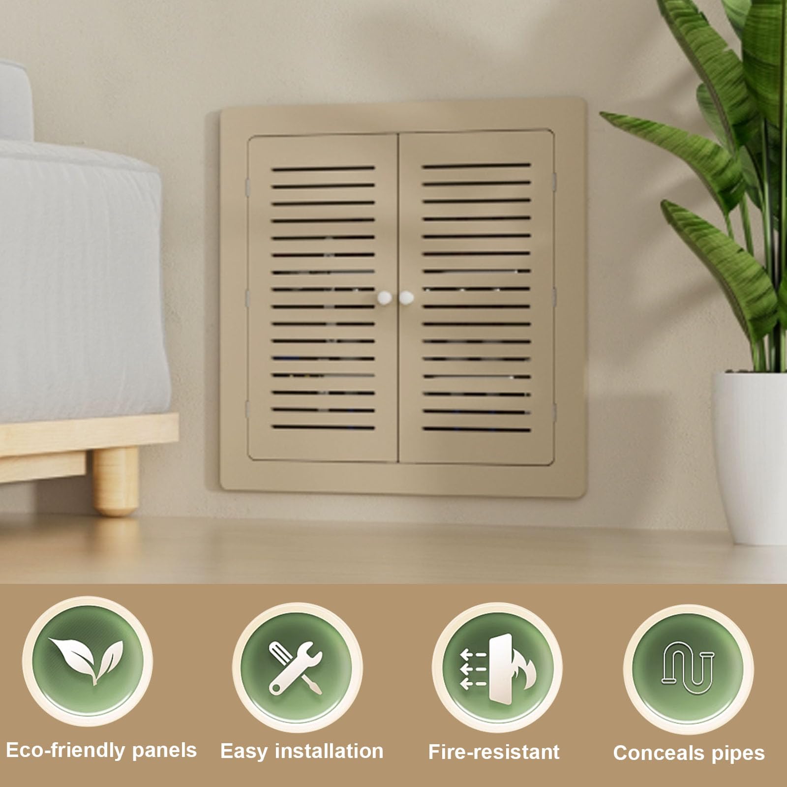 Cache-Radiateur En Bois Cache-Radiateur Blanc à Persiennes pour La Maison Conception Sans PerçAge Double Porte Avec PoignéEs Convient aux Salons Et aux Chambres 25x25cm