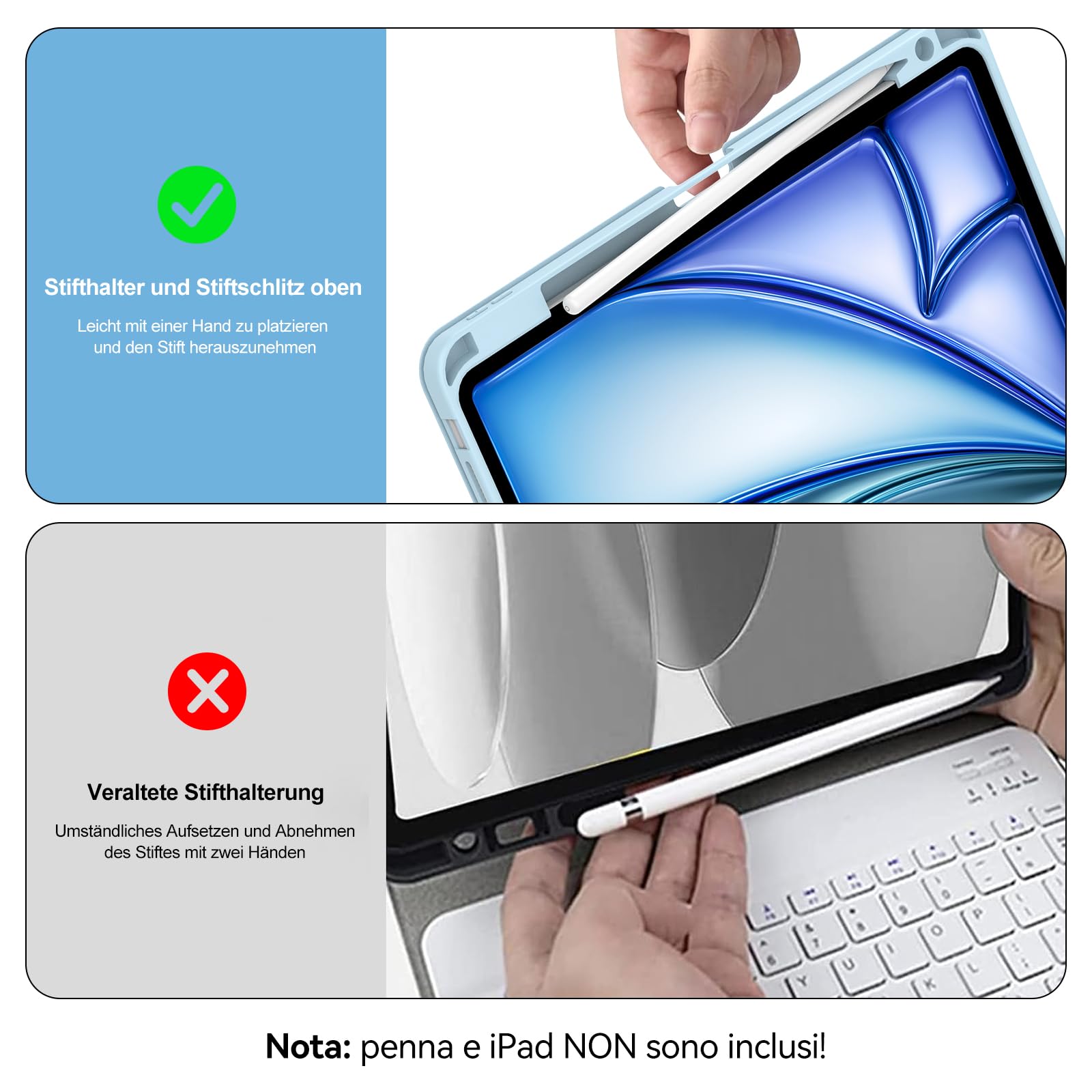 Toetsenbord voor iPad pro 13 2024 (M4), hoes met toetsenbord voor iPad Pro 7e generatie, Magnetisch 7-kleurige verlichting Bluetooth QWERTZ Touchpad Toetsenbord voor iPad Pro 7 Gen(M4) 13 inch 2024