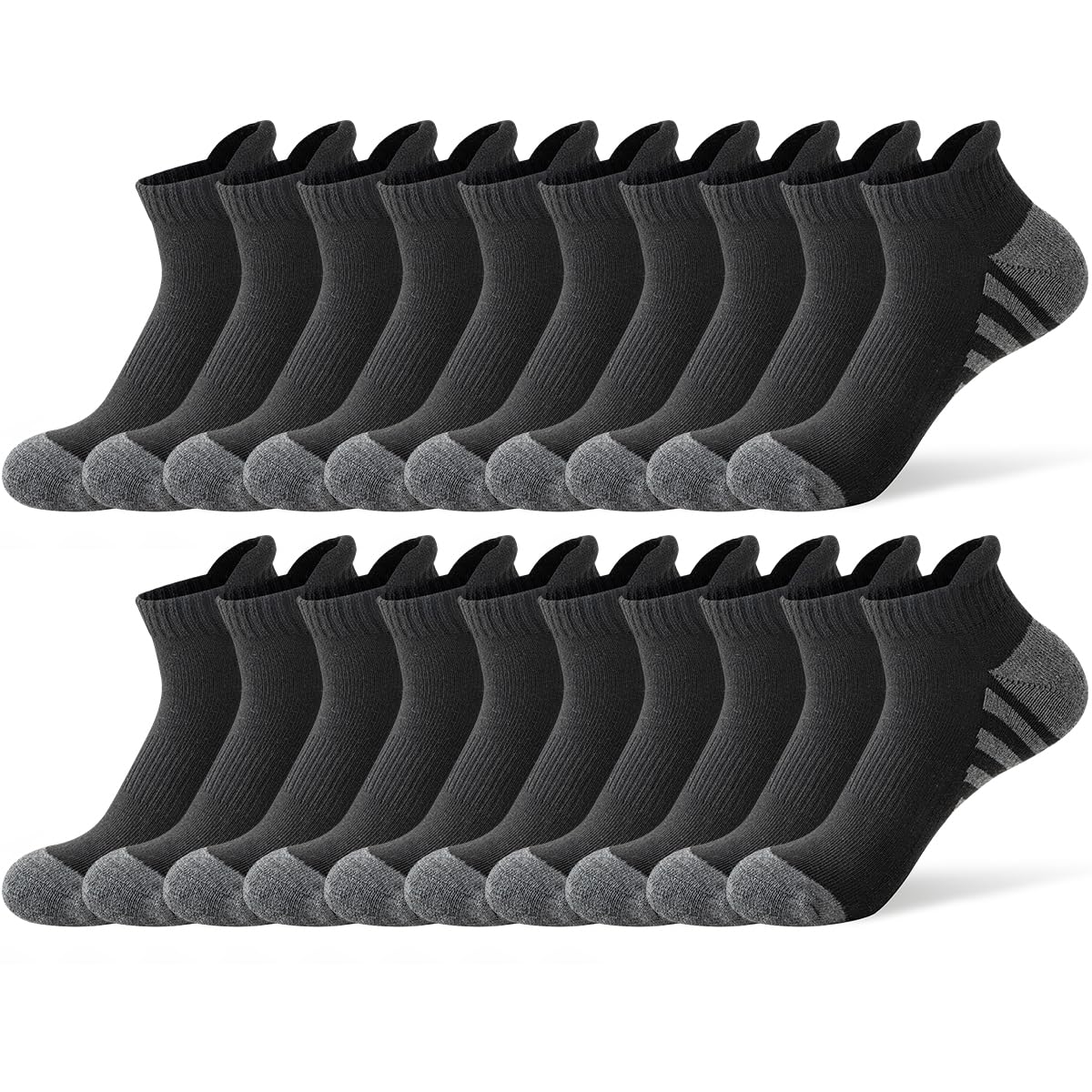 JOYNÉE 10 pares de calcetines deportivos para hombre, 10 unidades, transpirables, de corte bajo, color negro, talla de calcetín: 13-15, Negro (10 pares), X-Large