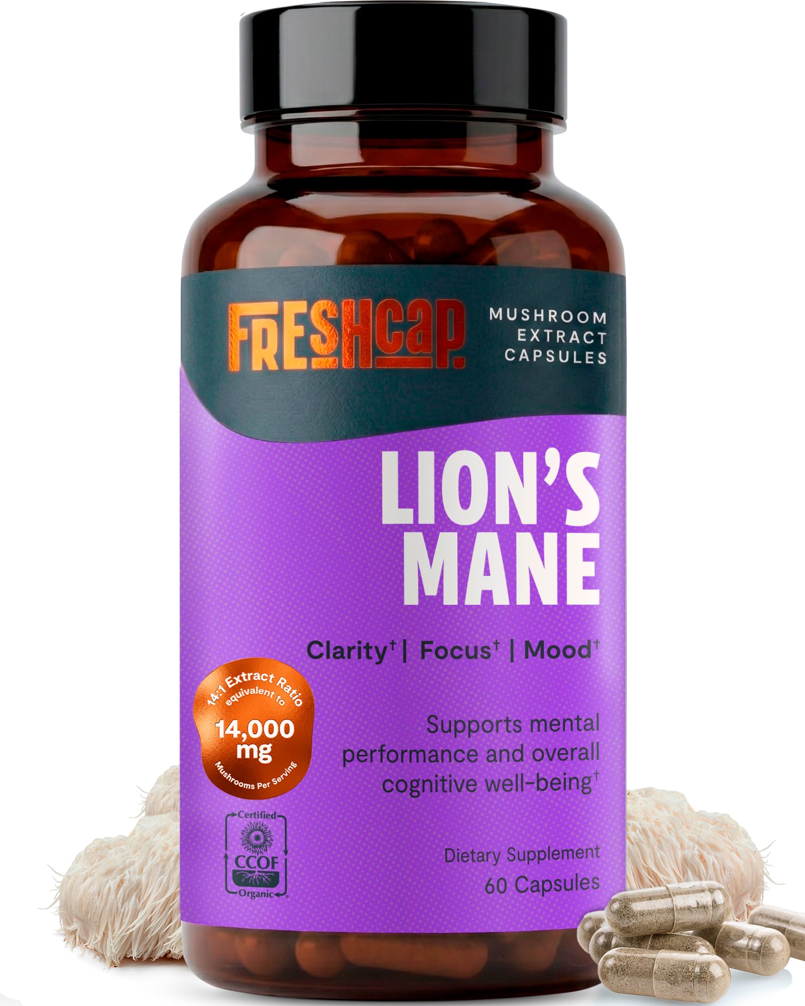 Freshcap Lions Mane Mushroom Supplement - Cognitive Support, 60 Capsules