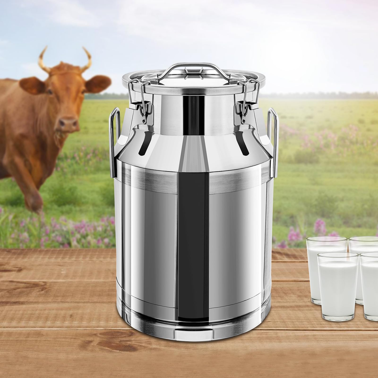 AYCDL Pail Milk Can Bucket,8 Gal Stainless Steel Ice Bucket with Lid for Storaging Water Cheese Oil 12.6 * 10 18.9inch Sliver