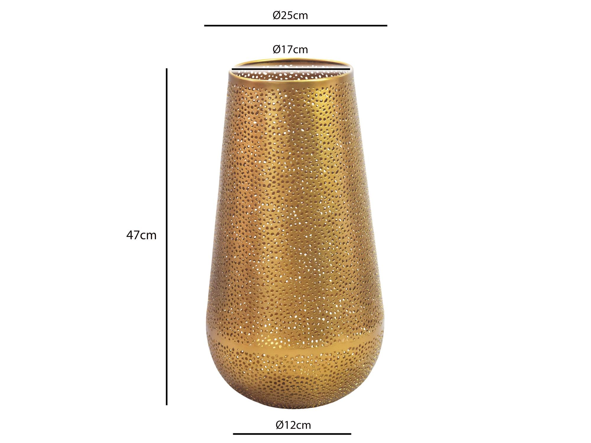 FineBuy Wazon dekoracyjny 25 x 25 x 47 cm Metal Złoty Okrągły Handmade | Wazon podłogowy ażurowy, ręcznie wykonany z żelaza. Ażurowy wazon dekoracyjny, ozdoba do salonu i przedpokoju.