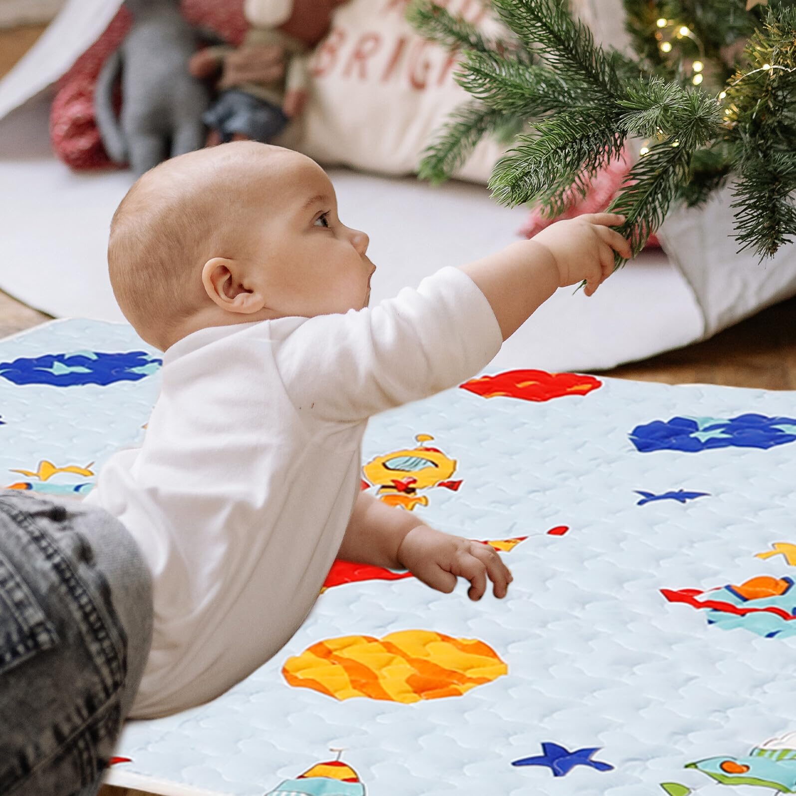 BESPORTBLE Tapis D’éveil Antidérapant Et Anti-éclaboussures Pour Bébé, Taille 100x130 Cm, Coton Bleu, Protection De Sol Sous Chaise Haute Pour Activités Et Jeux D’éveil Des Nourrissons