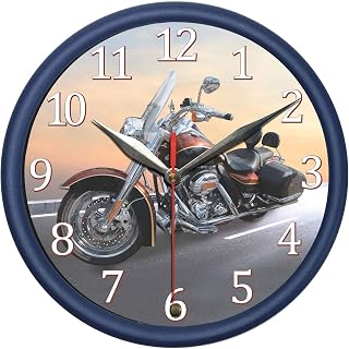 Motorcycle Graphic Printed 8" Wall Clock with Motorcycle Sound and Light. Decorate Your Bedroom,Living Room Kid's Room or Unrsery with Stylish Wall Clock