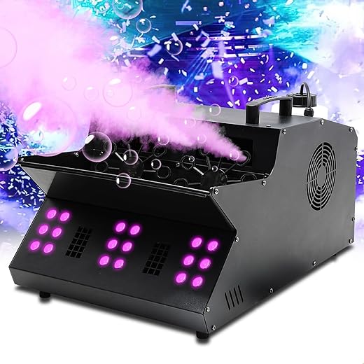 Amhuui 1500W Bühne Bubble Fog Machine, LED-Leuchten DMX Bühne Beleuchtung Fogger-Effekt, Bubble Smoke Maker, Für Bar, KTV, Eröffnungsfeier, Hochzeitsszene, Einkaufszentrum, Konzert