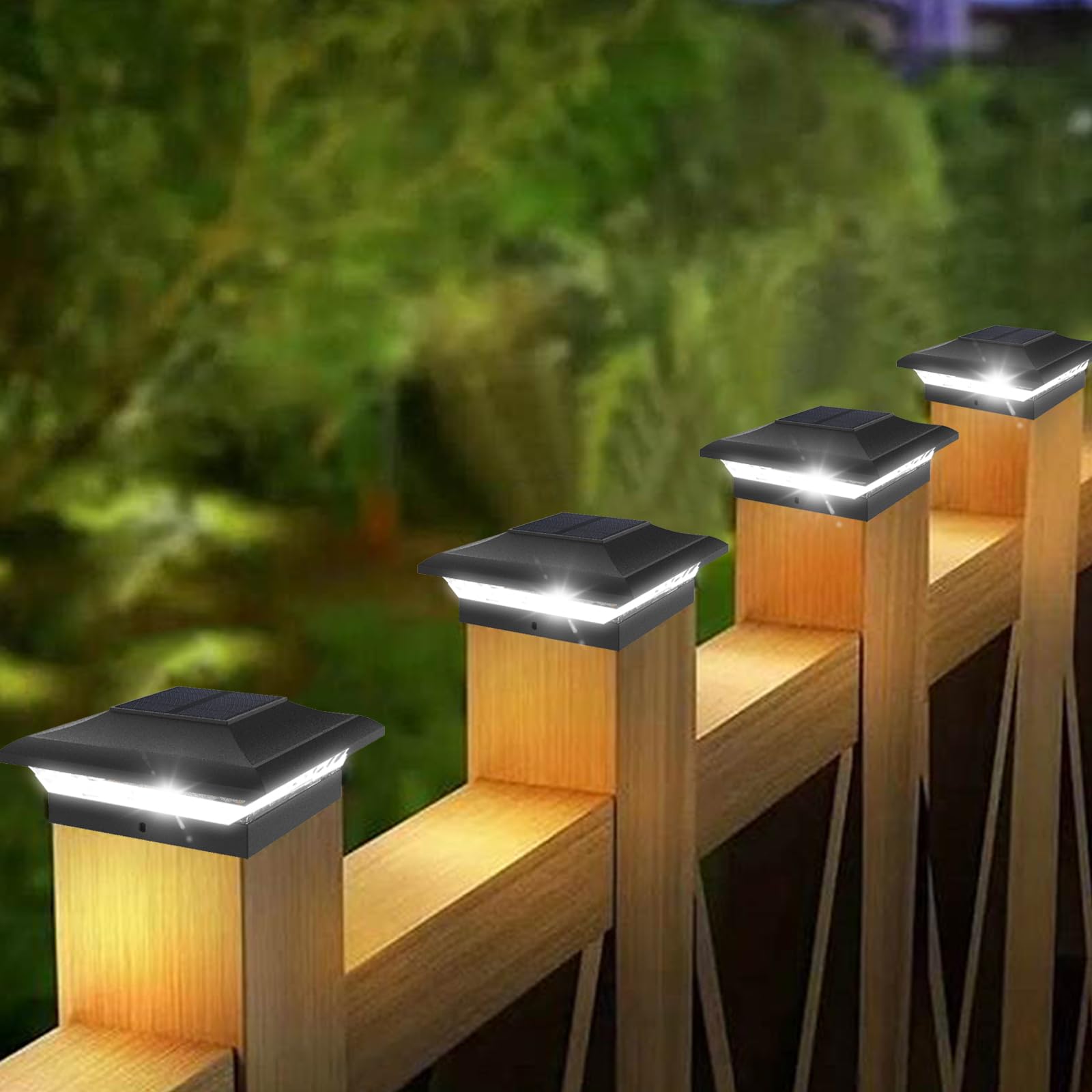 Lot de 6 lampes solaires pour poteau - 2 modes - Capuchons de poteaux solaires d'extérieur - Capuchons de poteaux solaires étanches - Pour poteaux en bois de 9 x 9,10 x 10 cm - Pour jardin