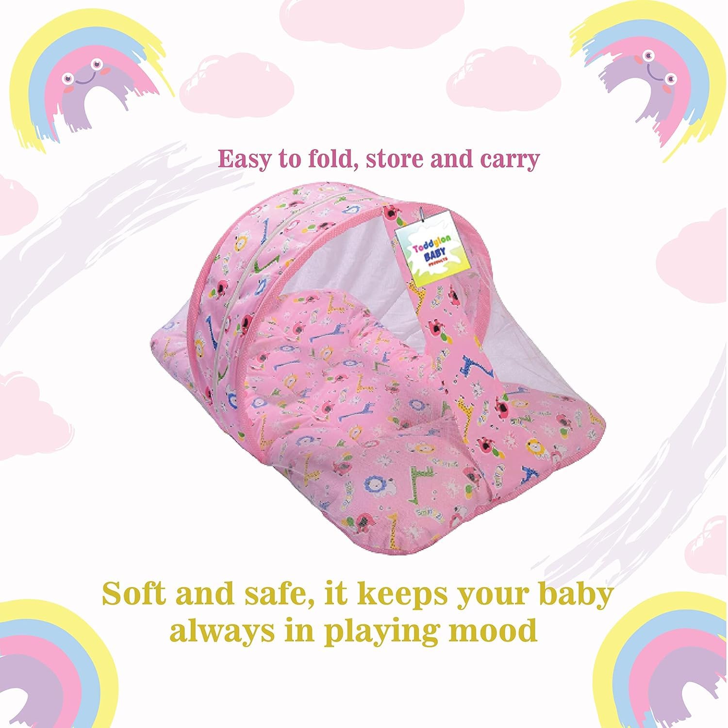 Toddylon Flat Bed Baby Bed New Born Baby Bedding Set | Mattresses | Mosquito Net | Foldable Mattress | Cotton | Unisex Infants (0-6 Month) - Image 2 thumbnail