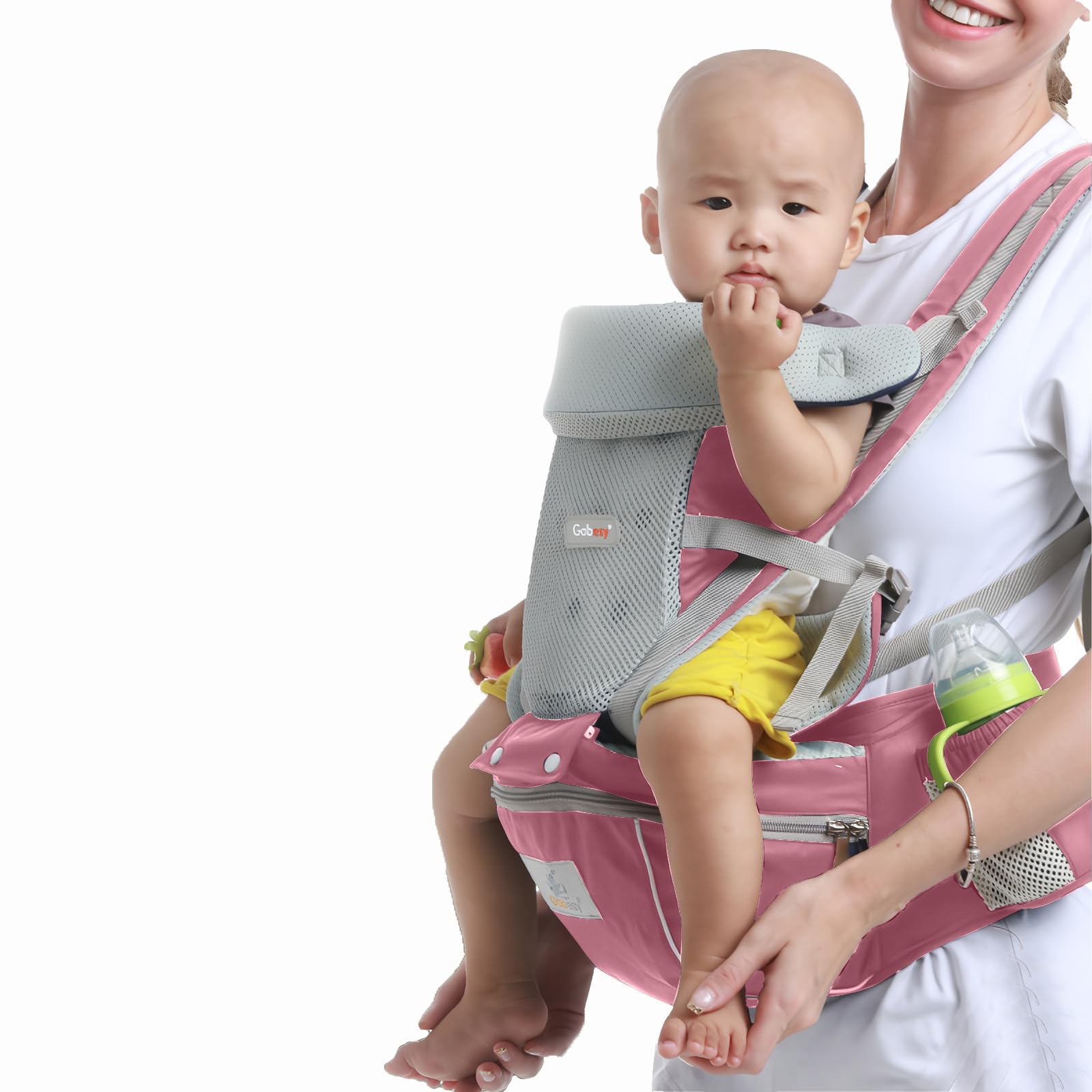 SONARIN Traspirante 3 in 1 Marsupio Neonati con Sedile,Portantina Ergonomico Multifunzionale Porta Bambino Fascia Porta Bebè Multi-Posizioni per Neonati Bambini 0-36 Mesi(Rosa)