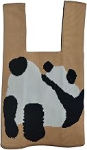 Genius Minds Panda Themed Knitted Wrist Bag for Women, Cute Wristlet Knot Pouch, Pink, Lightweight, Casual Small Purse Cute Tote Bag For Shopping, Dating, Travel (Brown)