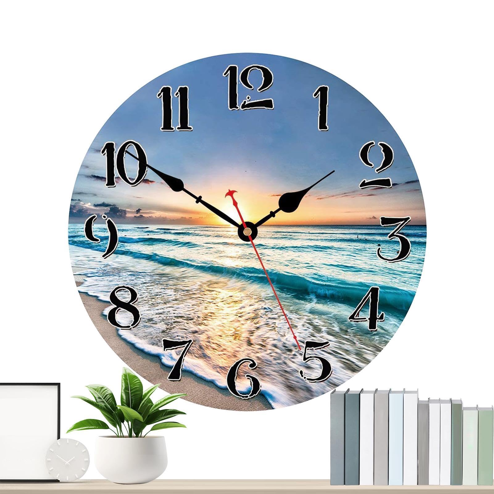 Horloge murale de plage silencieuse avec grands chiffres créatifs