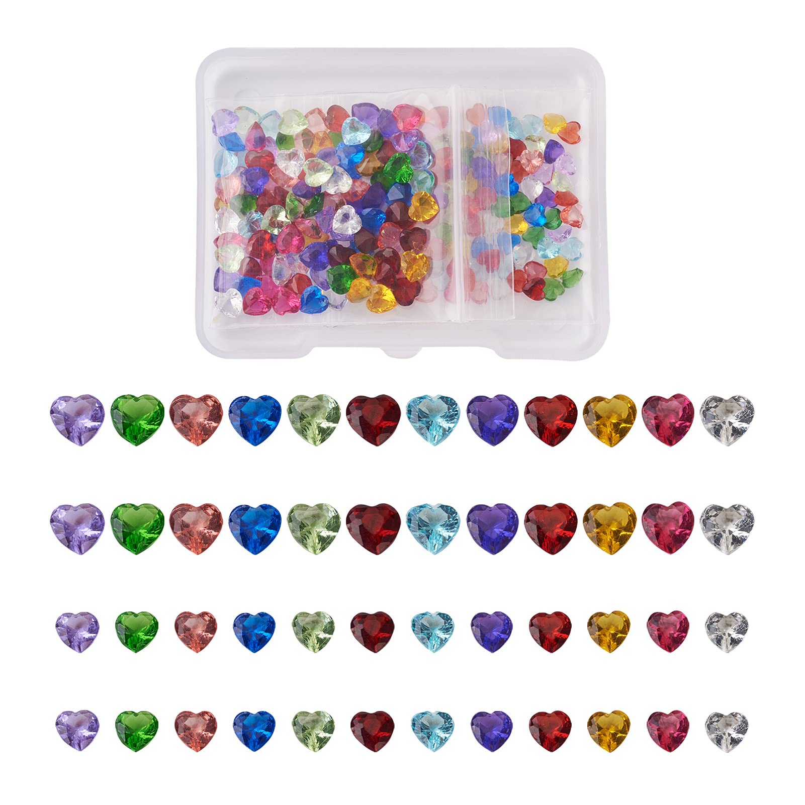 Cheriswelry 240pcs Heart Rhinestone Cabochons Faceted Glass Beads Crystal Stone 4~5mm for Jewellery Earring Bracelet Pendants DIY Craft Making, 12 Colors