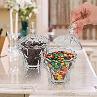 Vista 7 de DEAYOU Paquete de 4 tarros decorativos para dulces, plato de cristal para dulces con tapa, tarro de cristal de diamante, tarro pequeño cubierto
