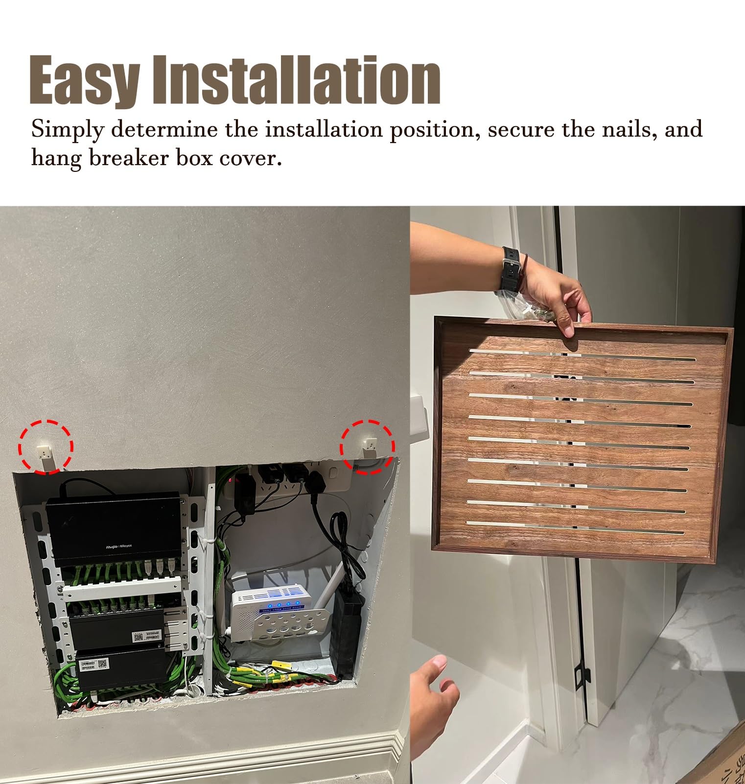 Stromkasten Verkleidung Abnehmbare Abdeckung für Stromzählerkasten, Schutzabdeckung für Sicherungskasten mit Holzlamellen, Wandbehang mit Kunstwerken zur Sicherungskastenabdeckung, für WLAN-Router(Whi