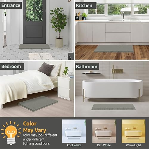 Miniatura 7 de LuxUrux Juego de 2 alfombras de baño de felpa extra suave, material de microfibra de felpilla de 1 pulgada, súper absorbente (juego estándar, gris