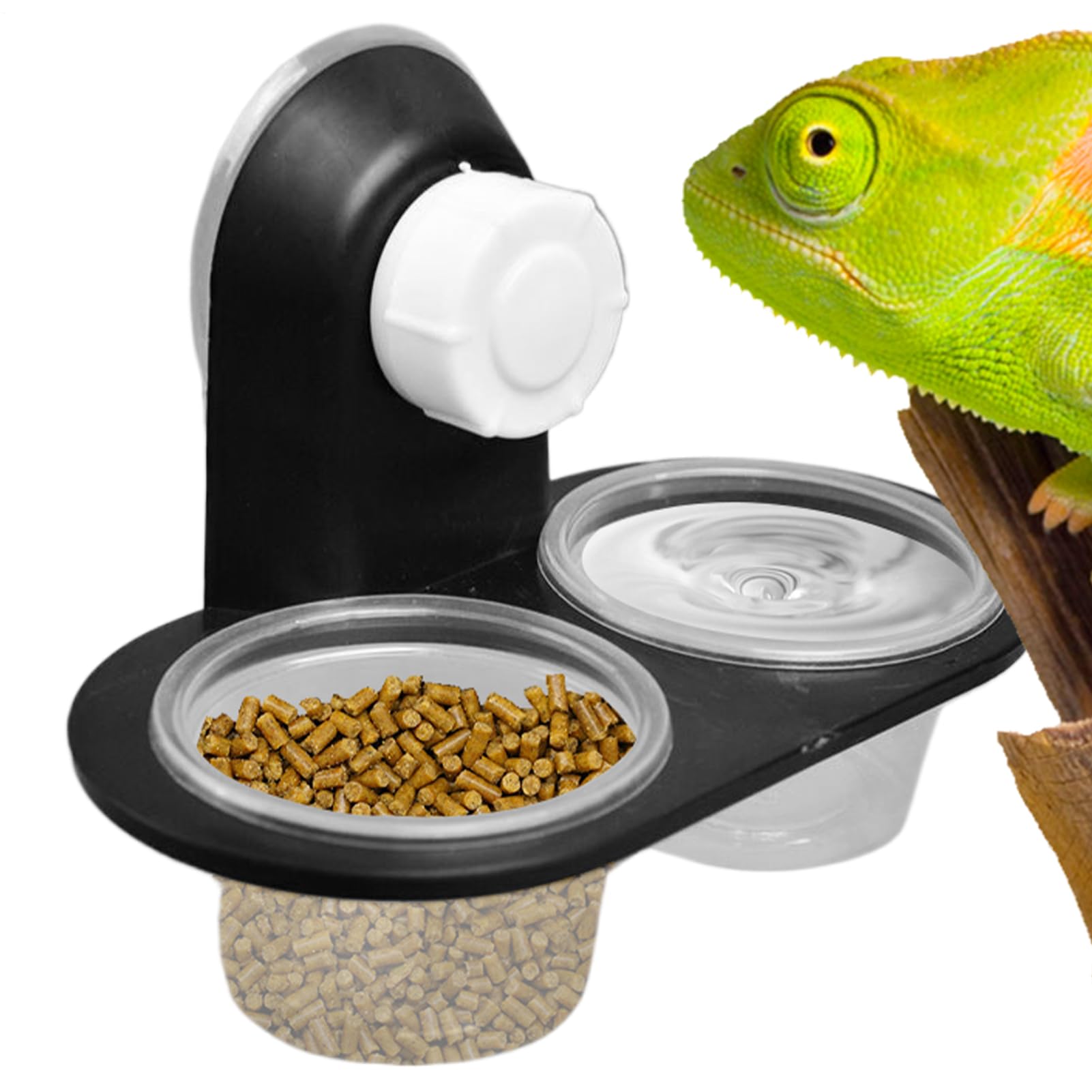 Reptile Food and Water Dish, Gecko Feeders Ledge with 4 Interchangeable Cups, 4.53x2.36 Inches Space-Saving Feeding Station, Precision Hardware with Functional Style, Terrarium Accessory for Lizards