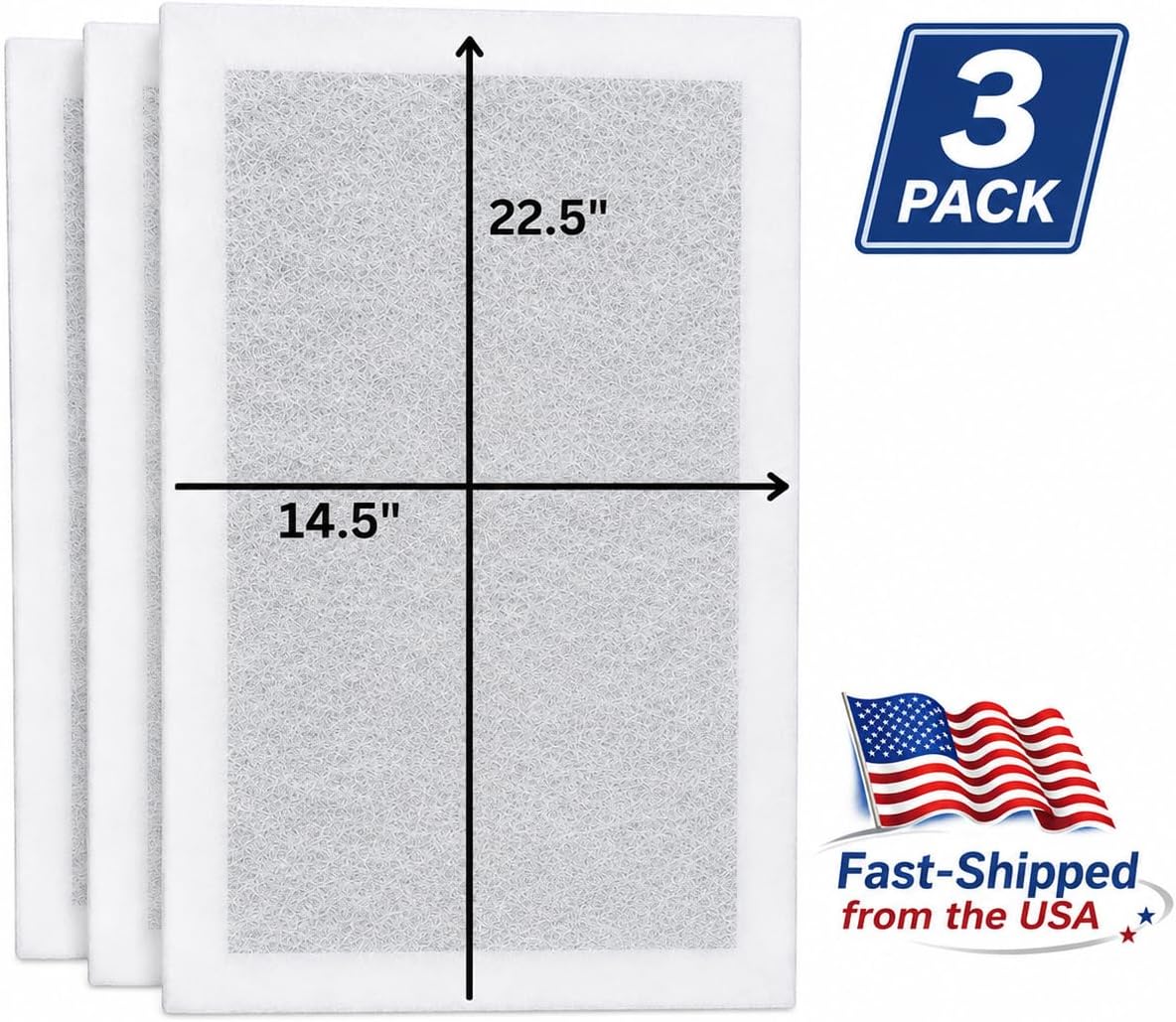 Fast-Shipped-Filters 3 Pack 16×25 Replacement Filter Pads Compatible with Dynamic ECOairFlow Electronic Air Cleaner – Polarized Filters, Made in USA White