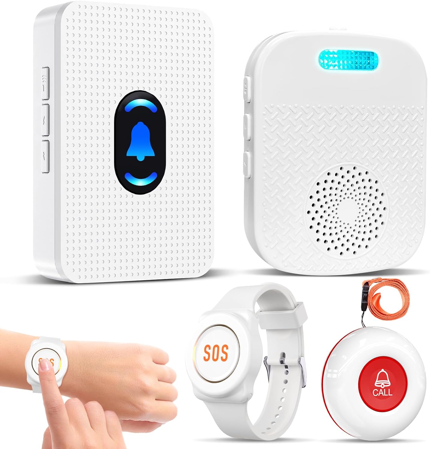 Daytech Wireless Caregiver Pager for Elderly Monitor/Seniors/Patient/Disabled at Home Nurse Alert System 300+ Feet 2 Portable/Vibration Receiver & 1 Call Button & 1 Alert Watch