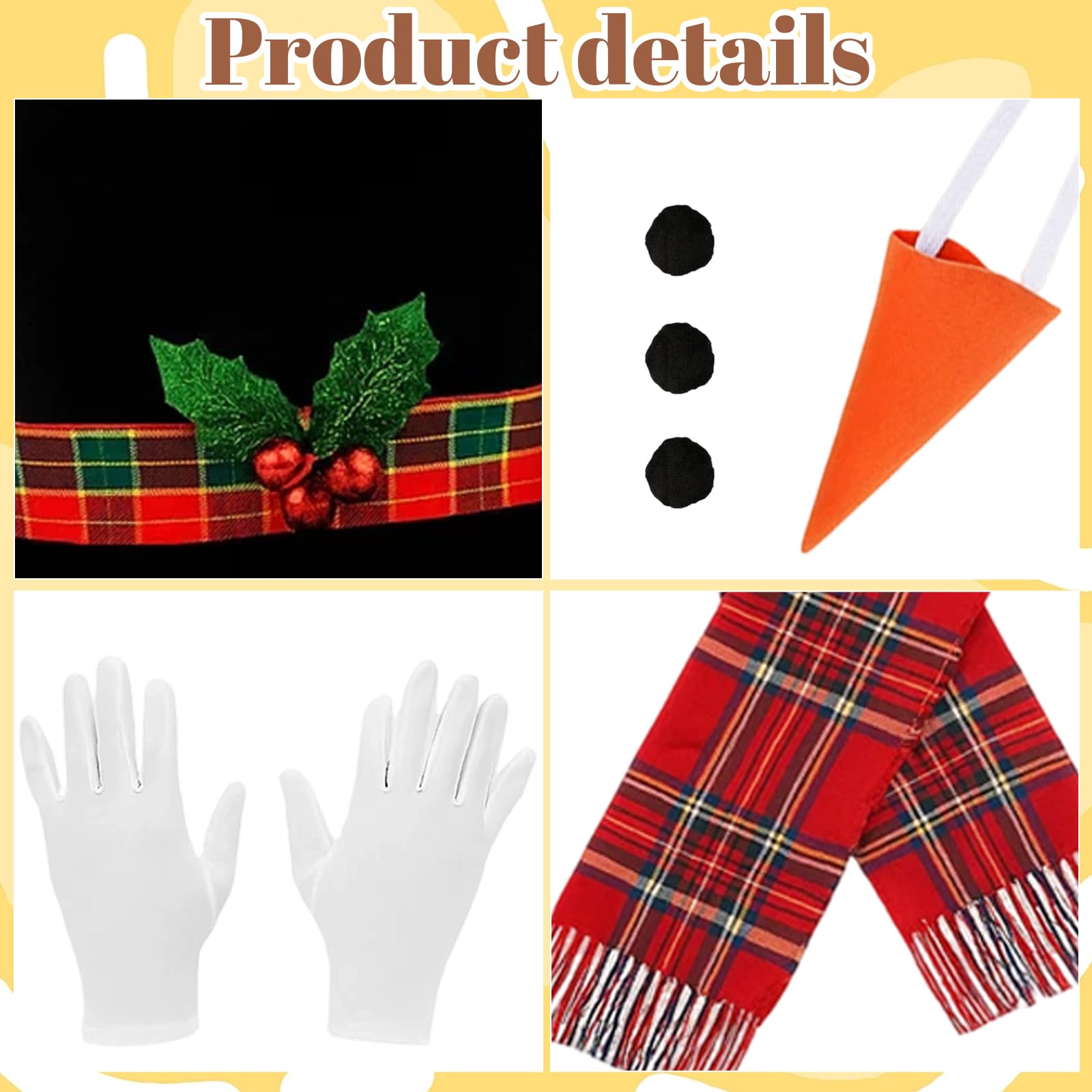 Tniytru Christmas Snowman Costume, Christmas Headband Snowman Headband Snowman Hat, Christmas Scarf, Carrot Nose - Image 3