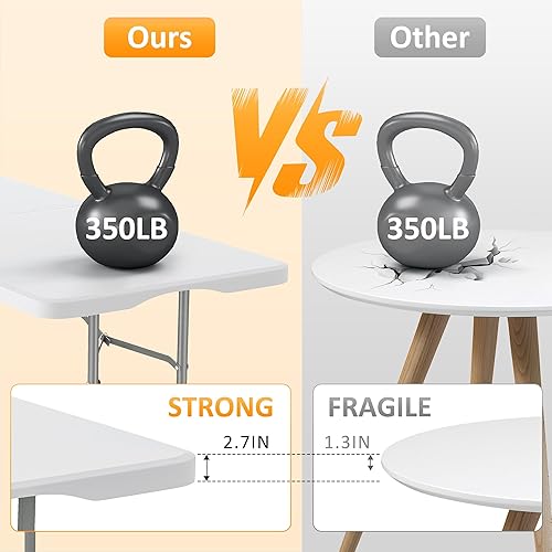 Miniatura 6 de Mesa plegable de 6 pies  Mesa plegable portátil con asa de transporte, mesa plegable de plástico resistente para fiestas, picnic, campamento,