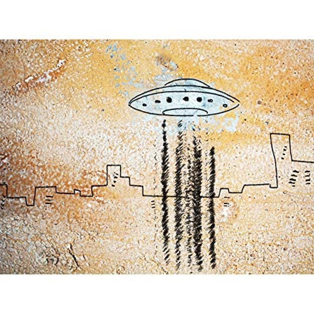 Artery8 UFO Flying Saucer City Abstract Illustration Unframed Wall Art Print Poster Home Decor Premium