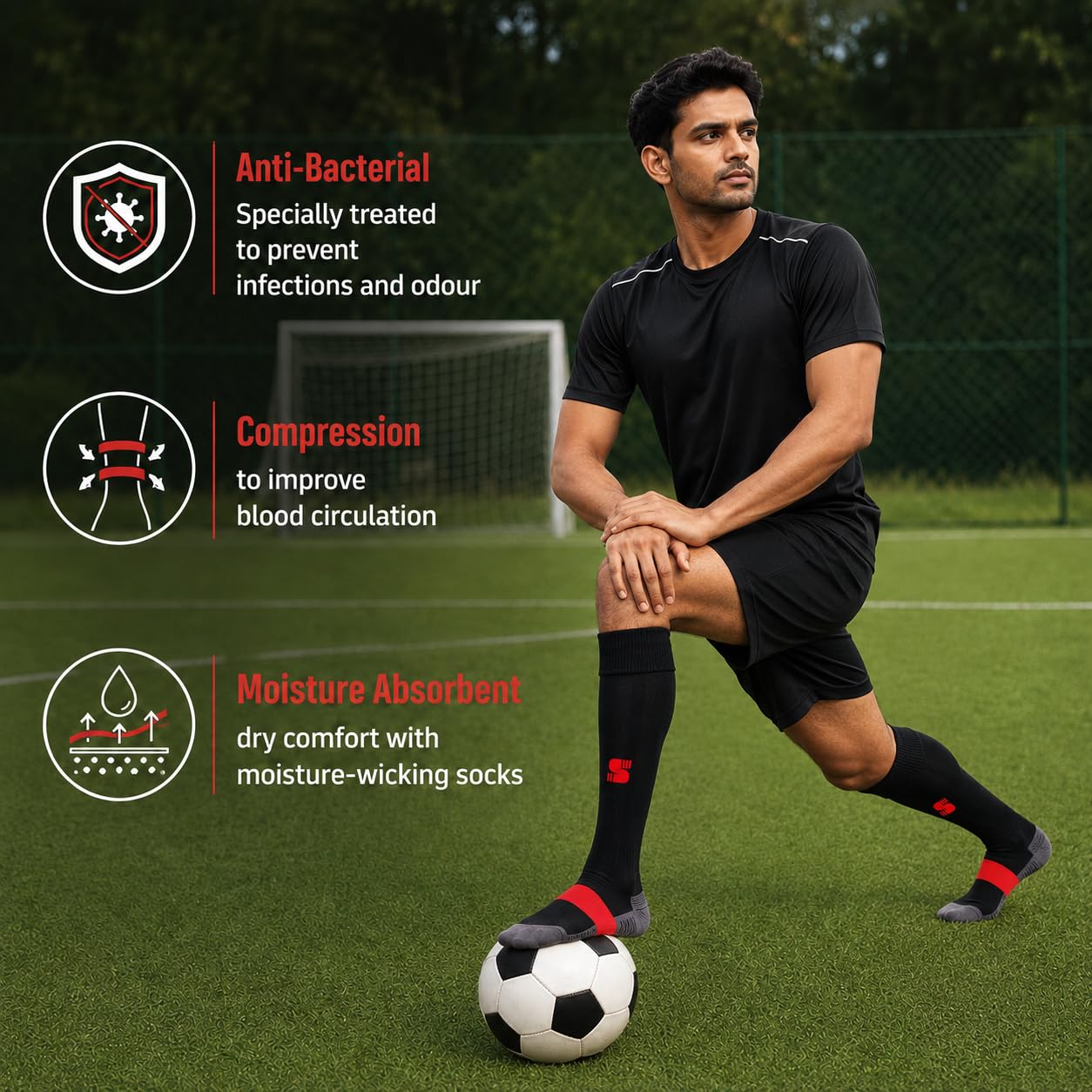 Supersox Football Socks for Men & Women | Knee Length | Combed Cotton | Cushioned Sole | Odour Resistant & Superior Grip | Sports Socks for Football & Soccer | Black, Blue 1