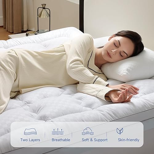 Miniatura 5 de Choc chick Cubrecolchón de espuma viscoelástica de 3.5 pulgadas, tamaño King, doble capa de gel refrescante de 2 pulgadas, espuma viscoelástica más