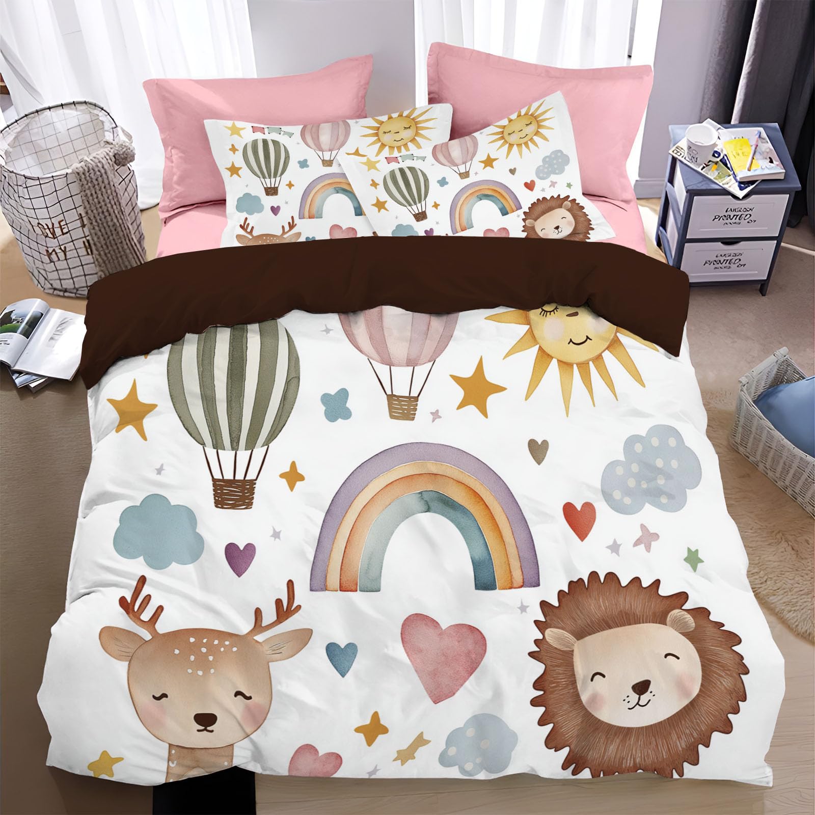 Parure de lit lion 140x200cm pour enfiler sa couette facilement avec zip