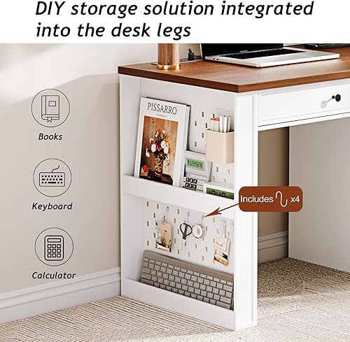 Miniatura 4 de Escritorios de oficina en casa de 47 pulgadas, escritorio ejecutivo, escritorio para computadora de granja con cajones y estación de carga, cajón de