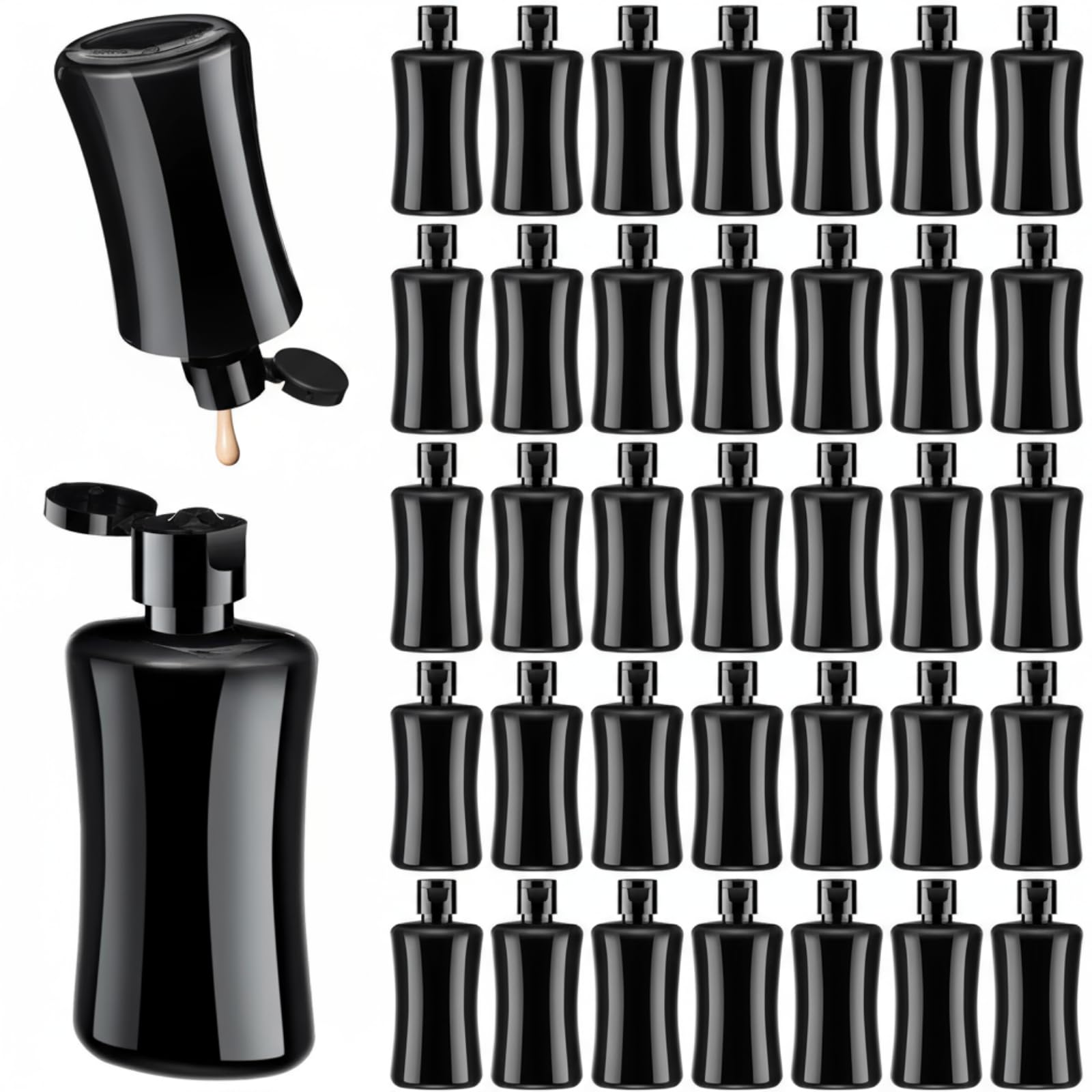 Domensi 36 Pcs Black Travel Bottles with Flip Cap Plastic Travel Size Toiletries Bottles Portable Leak Proof Squeeze Container Refillable Empty