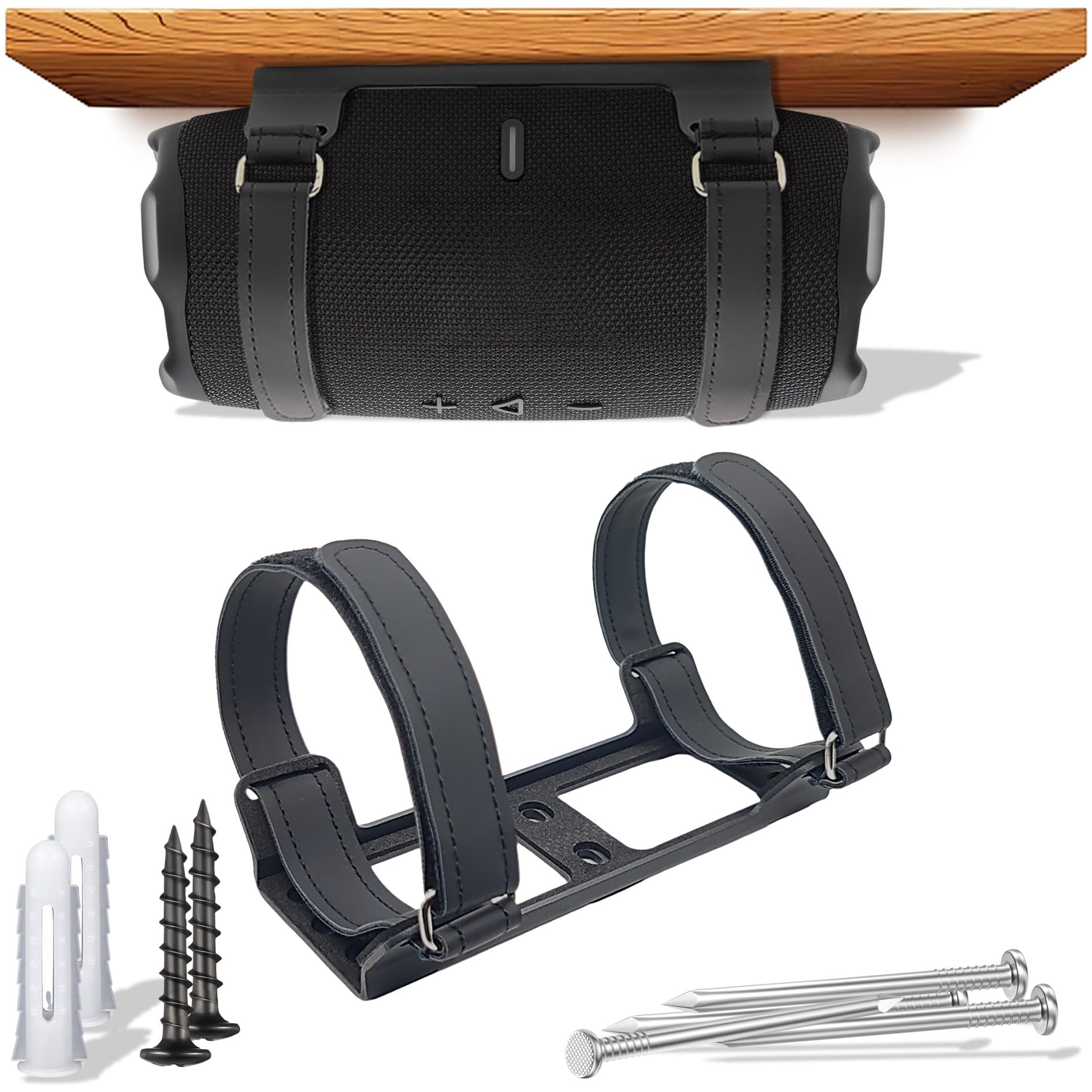 Metal Wall Mount Compatible for jbl Charge 6/Charge 5,4,3/Flip 7/Flip 6,5,4,Secure Shelf Holder with Adjustable Leather Straps, Speaker Wall Bracket for Ceiling (Black)