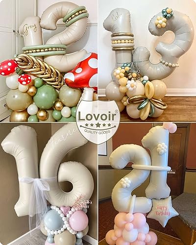 Miniatura 7 de Globo de 40 pulgadas, color blanco arena crema, número 4, globos de helio de aluminio de Mylar de gran tamaño para fiestas de cumpleaños,