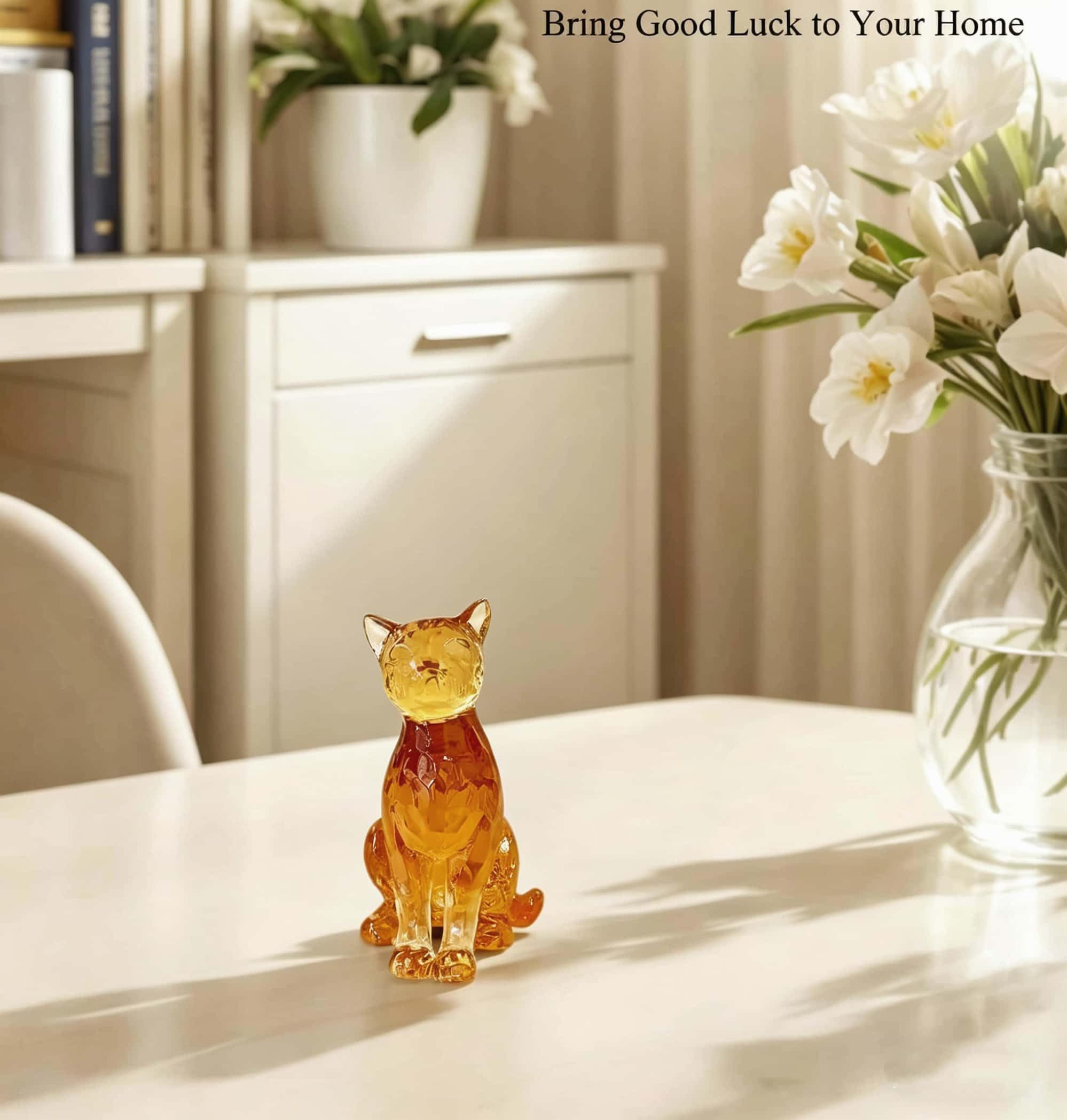 Amazon.co.jp: JWT Astyle 琥珀色の猫の置物 像 装飾 猫愛好家