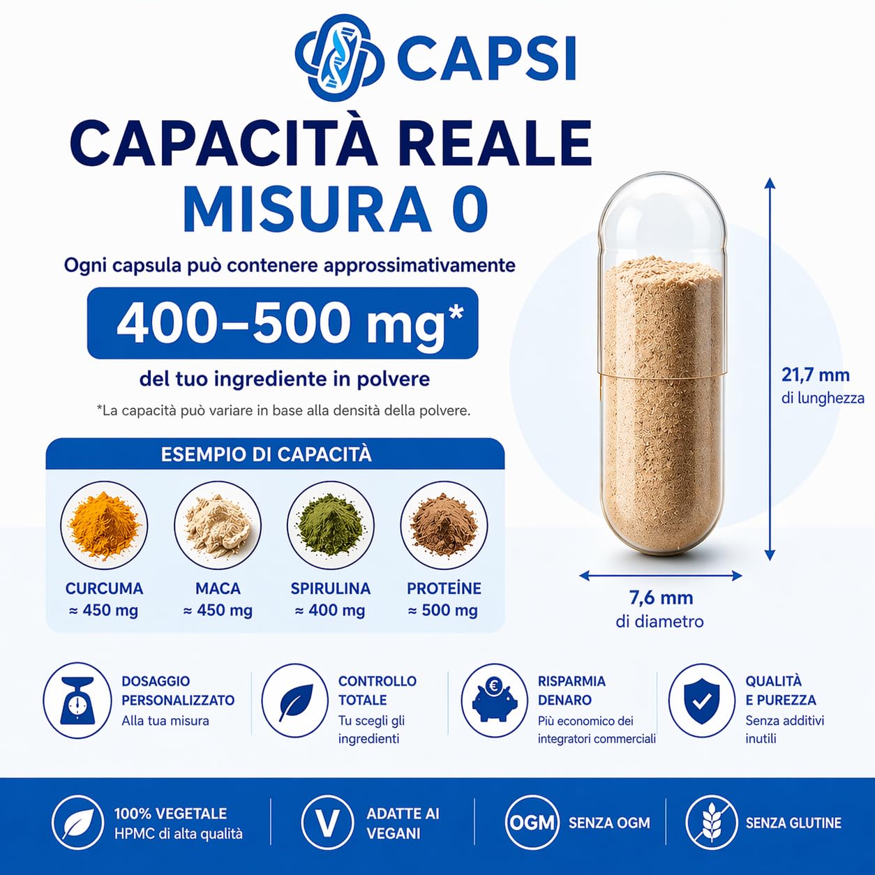 Capsule vegetariane vuote HPMC Dimensioni 0 x 100
