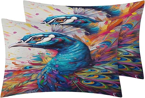 Miniatura 2 de Funda de edredón de pavo real, tamaño California King, juego de ropa de cama de plumas coloridas, 3 piezas, funda de edredón con patrón de