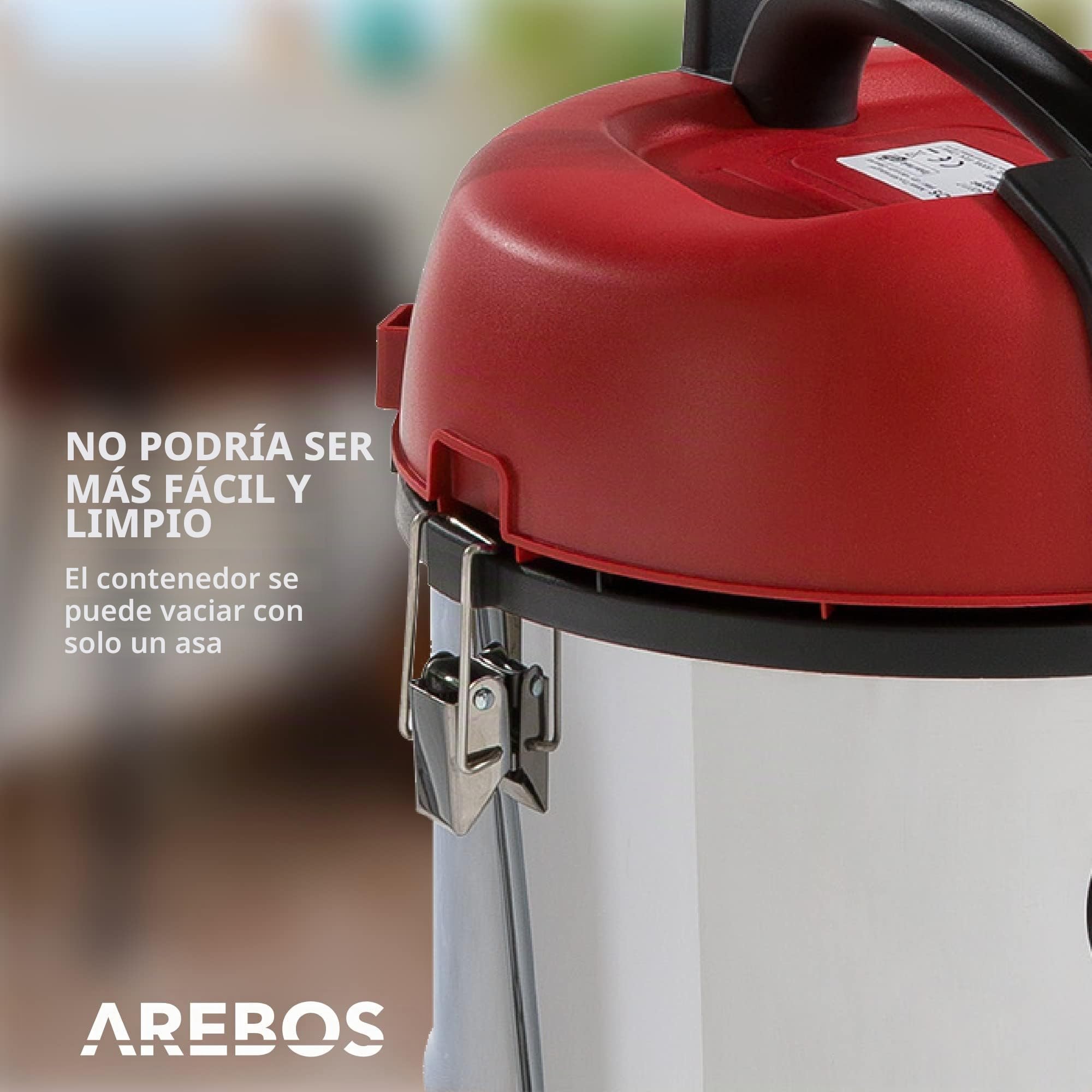 Arebos Aspiradora Industrial | aspiradoras potentes 1800 W | Potente aspiradora de Cenizas | aspiradora en seco y húmedo | con y sin Bolsa | depósito de 30 L | soplador de Hojas | Rojo