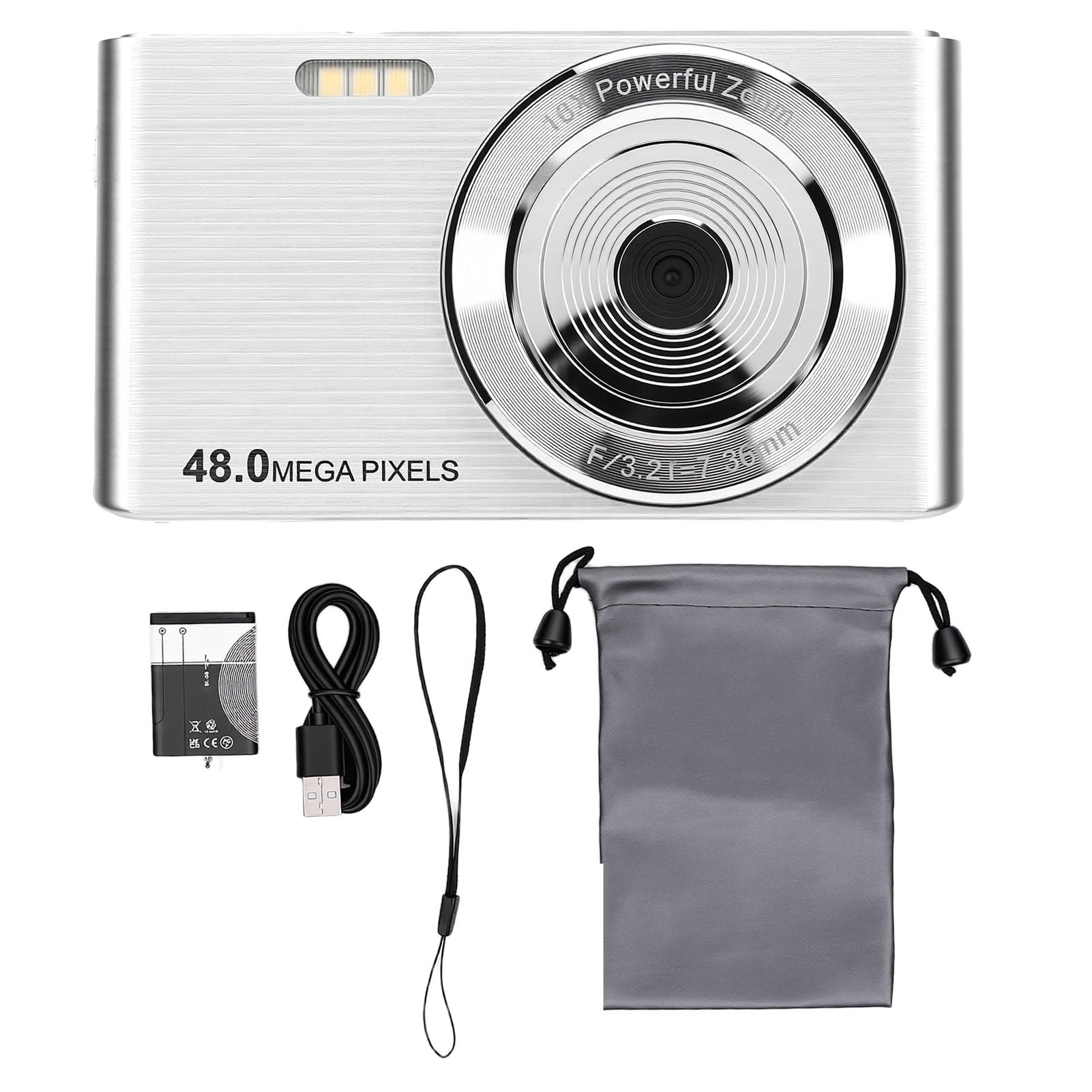 Fabater Fotocamera Digitale 4K per Fotografia, Fotocamera per Vlogging da 48 MP con Schermo LCD da 2,8 Pollici e Zoom 16X, Fotocamere da Viaggio Compatte per Adolescenti Adulti (SILVER)