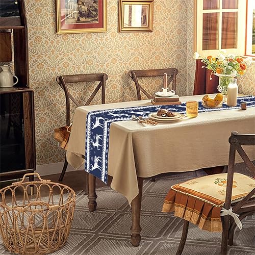 Miniatura 4 de Camino de mesa de Navidad azul con copos de nieve, diseño de copo de nieve de ciervo blanco, decoración de mesa de comedor para interiores y