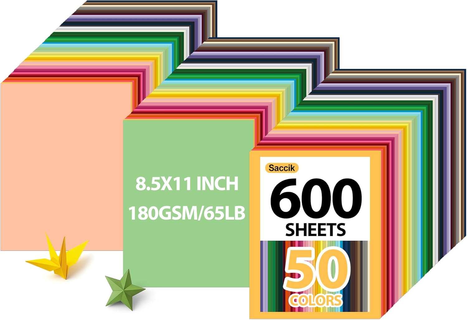 600-Sheets Colored Cardstock for Crafts: 50 Assorted Colors, 8.5 x 11, 65lb/180gsm, Thick Colored Paper for Kids School Supplies, Crafts, for cri·cut Printing & Valentine’s Day Projects