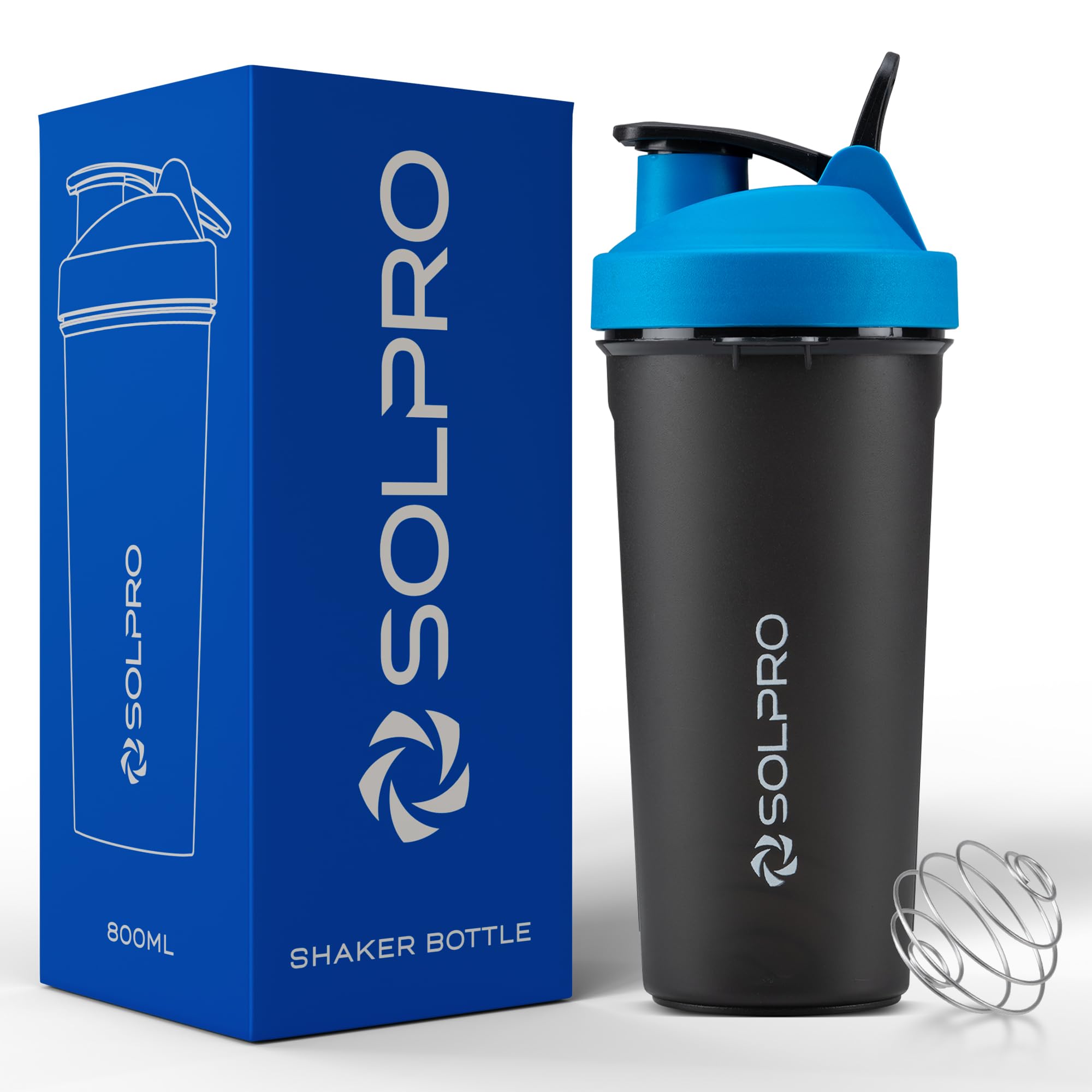 Solpro Blaze Shaker Bottle | 800mL | Leak-Proof and Mess-Free | Non-Slip Grip | Ideal for Protein Shakes, Smoothies, Pre Workout and More | BPA Free (Blue)