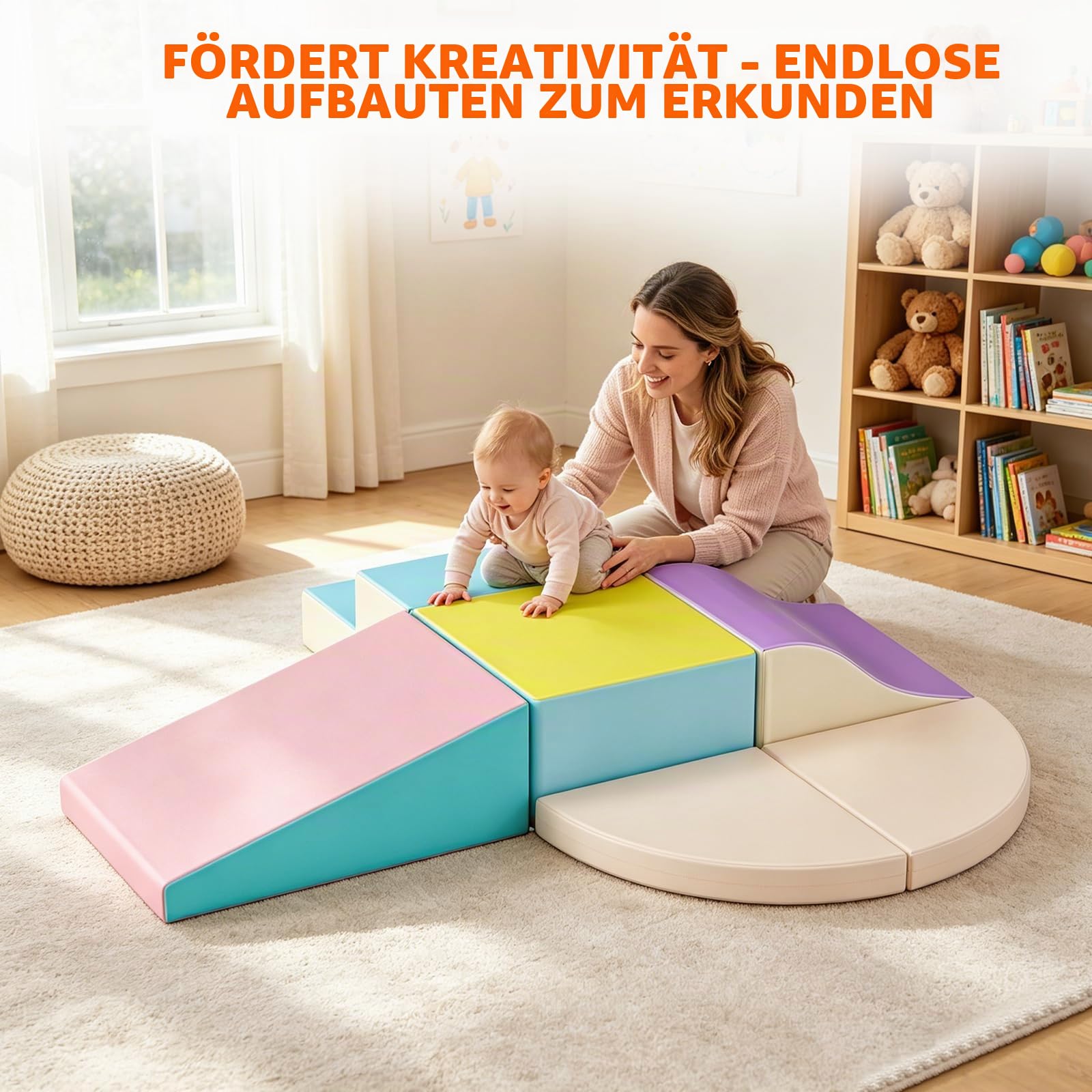 Softbausteine 6er-Set Schaumstoff Bausteine Riesenbausteine Bauklötze Bauspielzeug Schaumstoffblöcke für 1-3 Jahre alt Kinder Kunstleder EPE(JM3241)