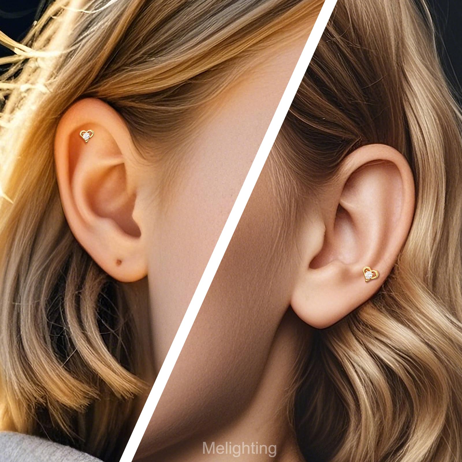 Melighting Pendientes Helix de 16 G, aretes de oro amarillo de 14 quilates, parte trasera plana, titanio sin rosca, aretes de cartílago, joyería de piercing Daith
